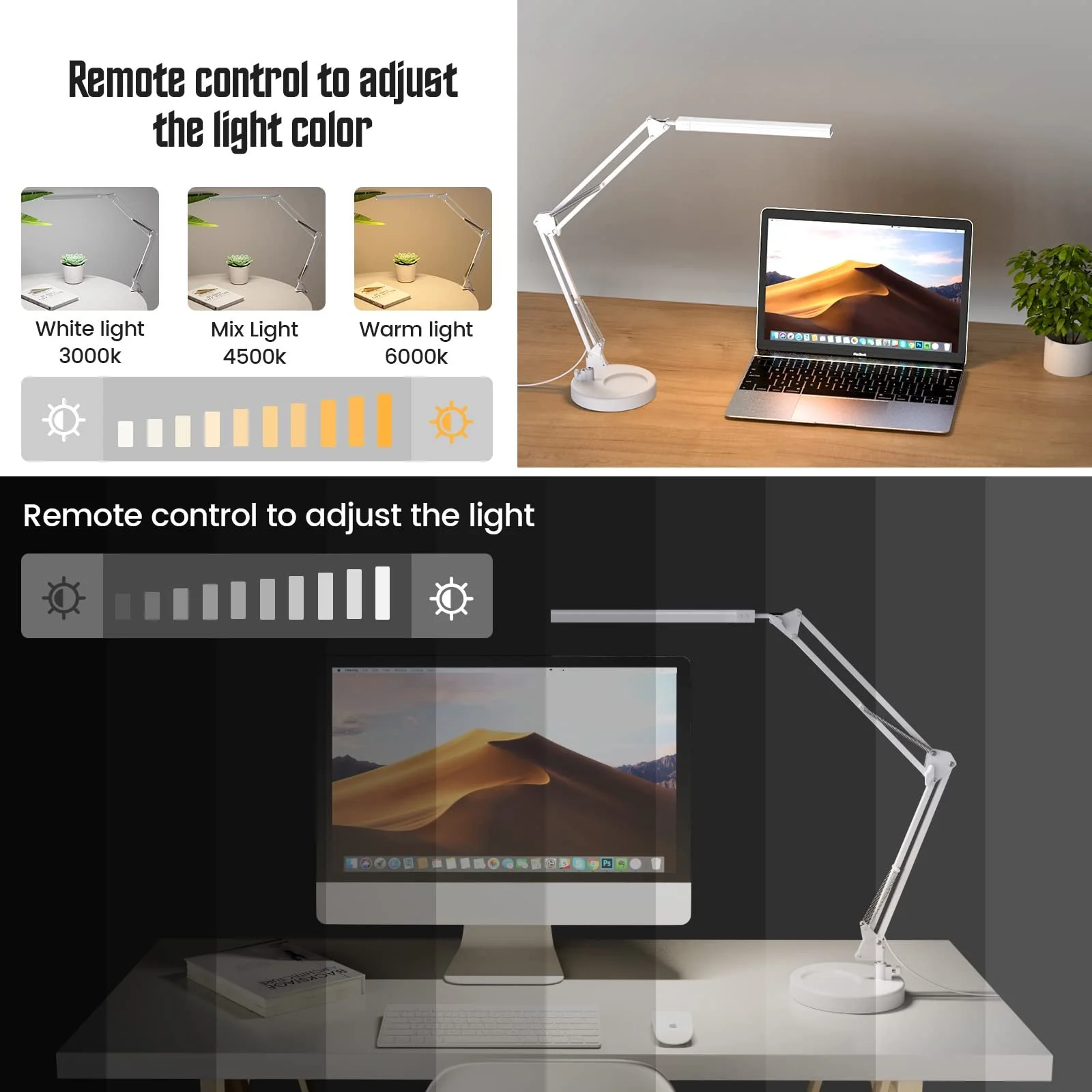 Настільна лампа SKYLEO Dimmable з кліпсою та підставкою LED 3 режими 10 рівнів яскравості Біла, фото №2