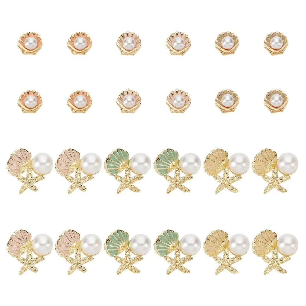 Подвески для ногтей 6 стилей с океанским мотивом 24 шт., украшения для ногтей в форме ракушек, бусины в форме морской звезды, украшения для ногтей, драгоценности, эмалированные сплавные кабошоны для акриловых ногтей, DIY поделки, фото №1