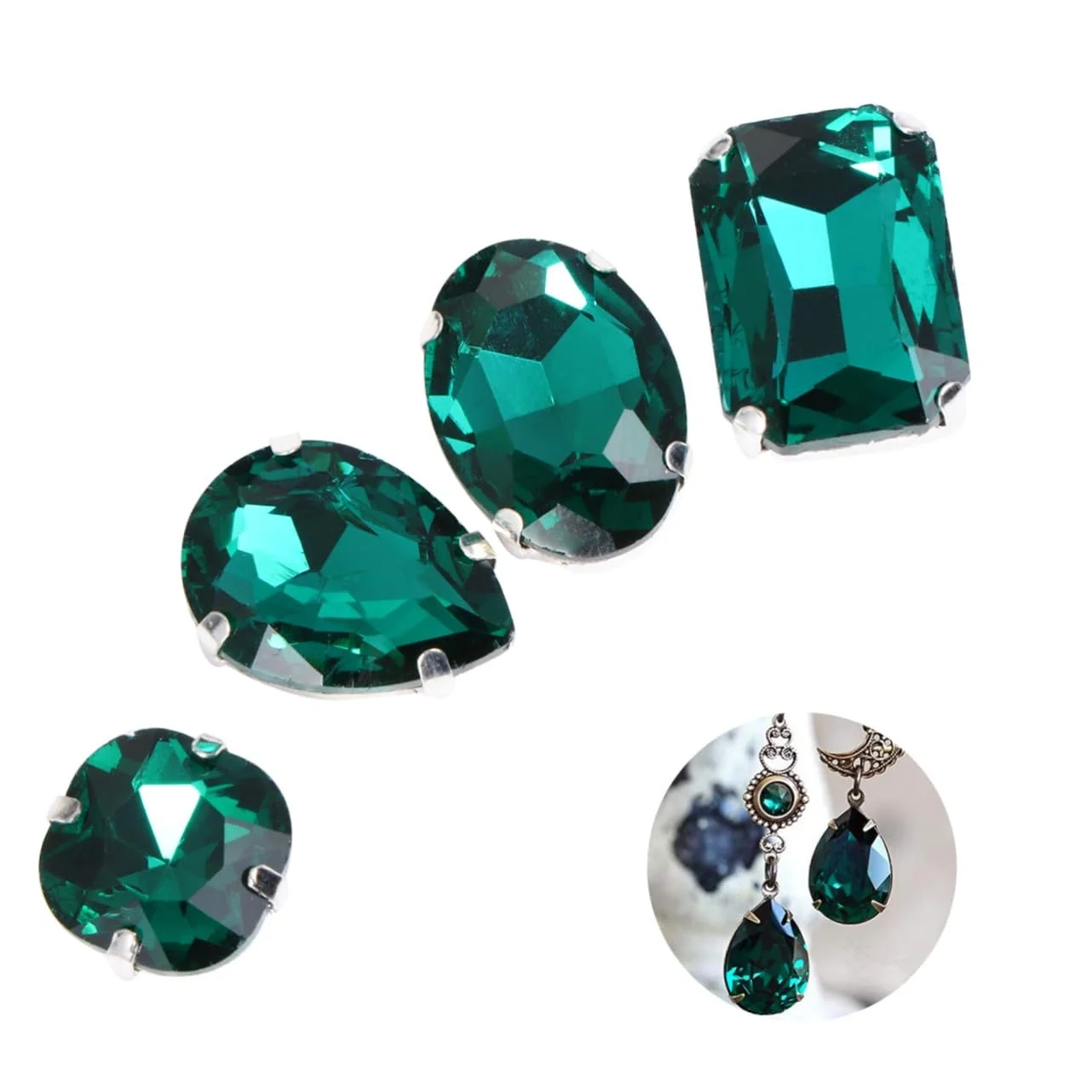 Кристаллы Lurrose, 50 шт, Блестящие, Искусственные, Зеленые, в форме слезы, фото №1