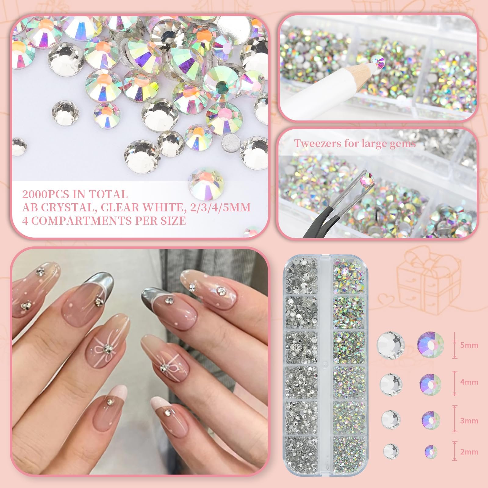 Стразы для ногтей 7200 шт., Блестящие разноцветные камни, жемчуг, бриллианты с пинцетом и ручкой для раскладывания страз, украшения для ногтей, фото №4 Стразы для ногтей 7200 шт., Блестящие разноцветные камни, жемчуг, бриллианты с пинцетом и ручкой для раскладывания страз, украшения для ногтей, фото №4