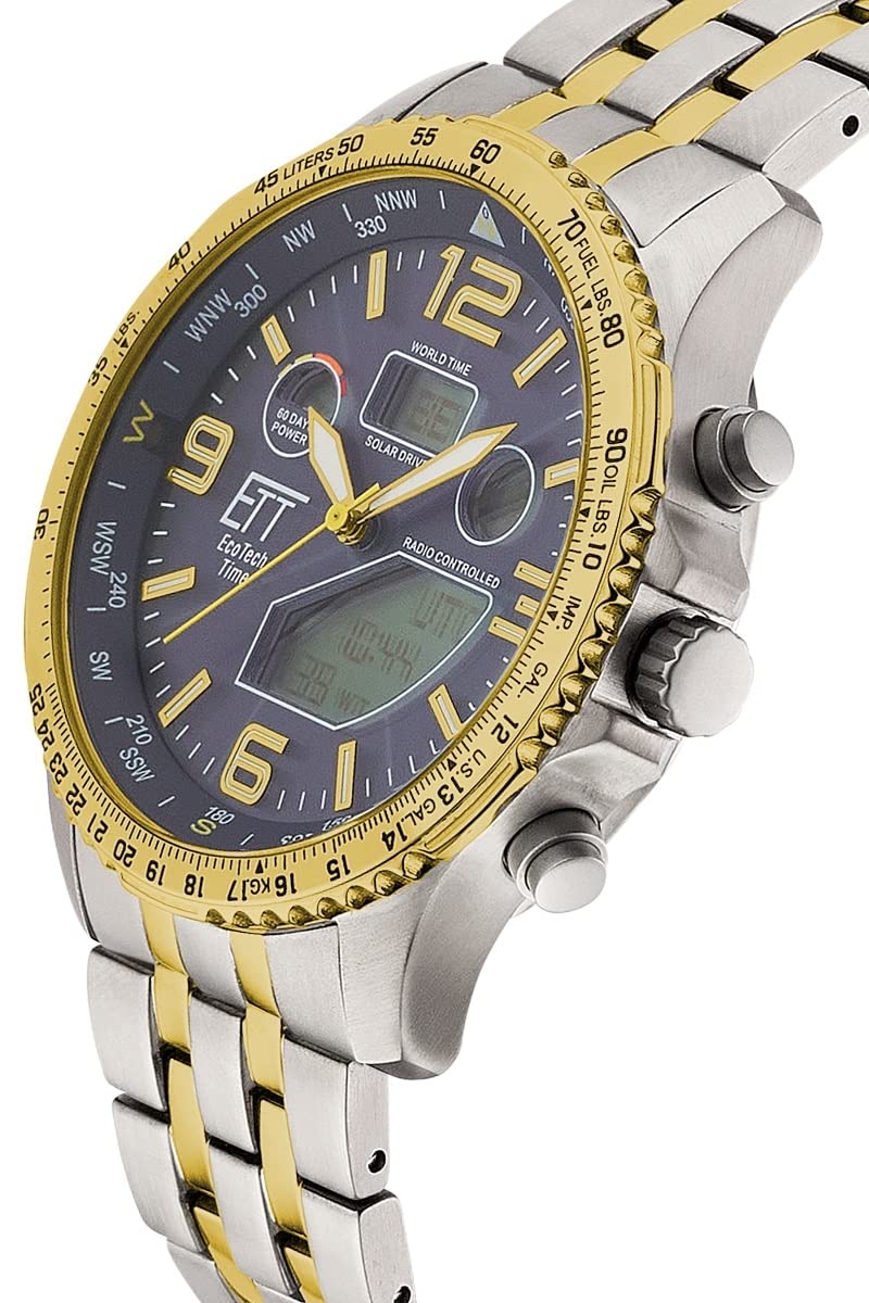 Мужские часы ETT Eco Tech Time Radio Solar World Time Хронограф с титановым ремешком EGT-11576-31M, серебристый, Современные, фото №2