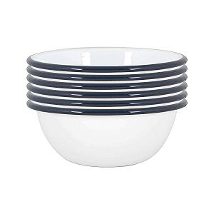 Миска эмалированная Argon Tableware белая 16 см, синяя, набор 6 штук - Фото 1