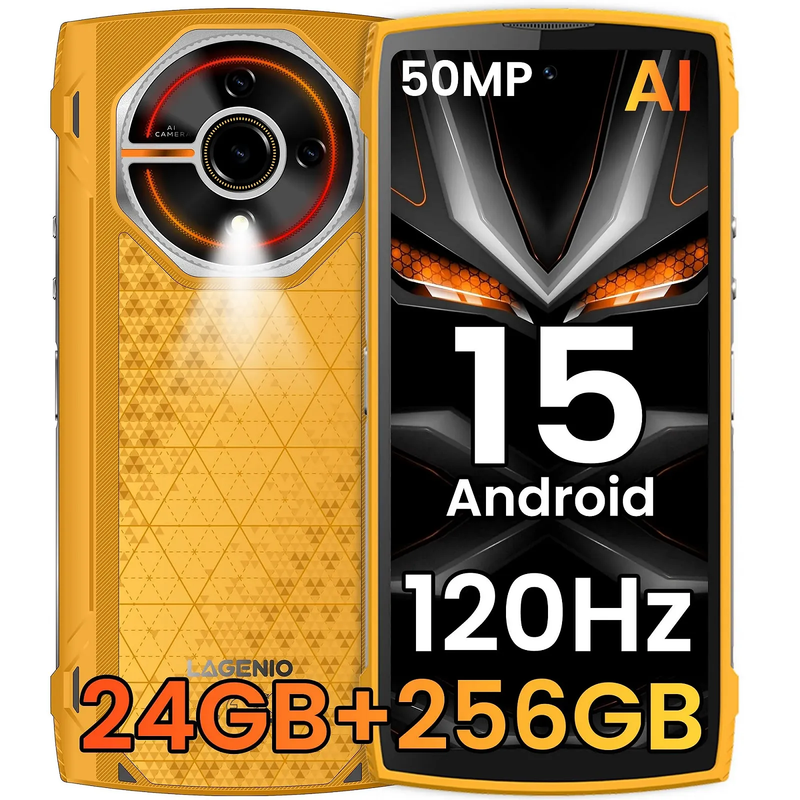 Защищенный мобильный телефон LAGENIO Panther 2 Pro Android 15 24GB RAM + 256GB ROM/1TB 6.7 дюймов HD+ 120Hz 50MP + 8MP Camera 5150 мАч IP68 NFC OTG, фото №1
