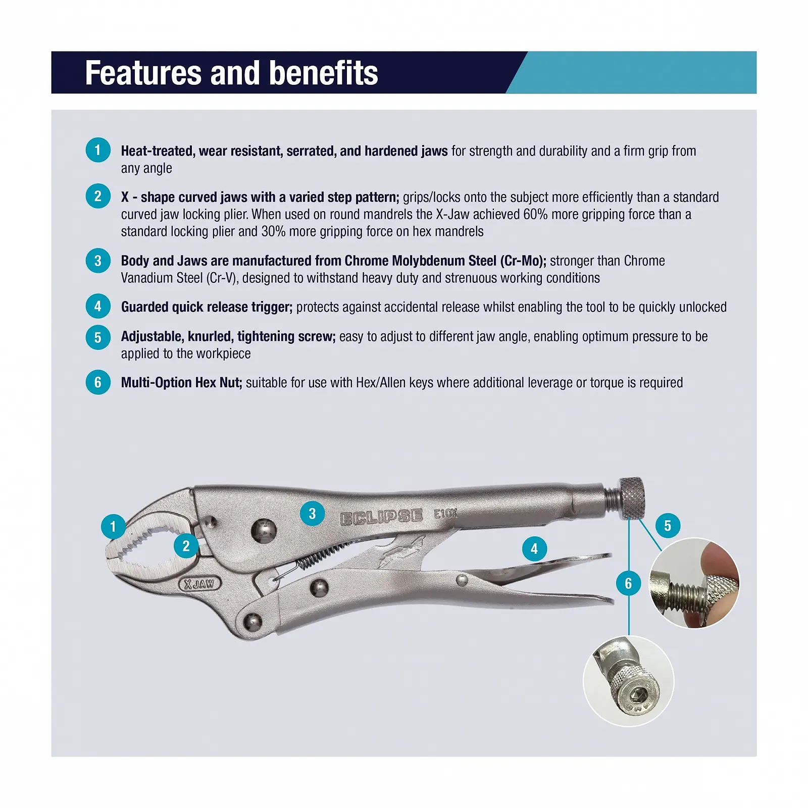 Плоскогубці Eclipse Professional Tools E10X 10" X-Jaw, фото №4 Плоскогубці Eclipse Professional Tools E10X 10" X-Jaw, фото №4