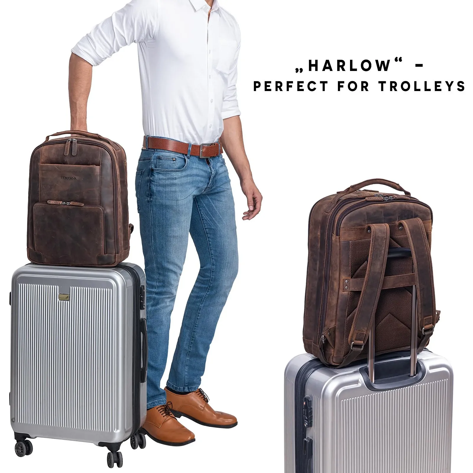 Шкіряний рюкзак STILORD Harlow XL 15–17 дюймів Бізнес Вінтажний Натуральна шкіра Zamora, фото №6