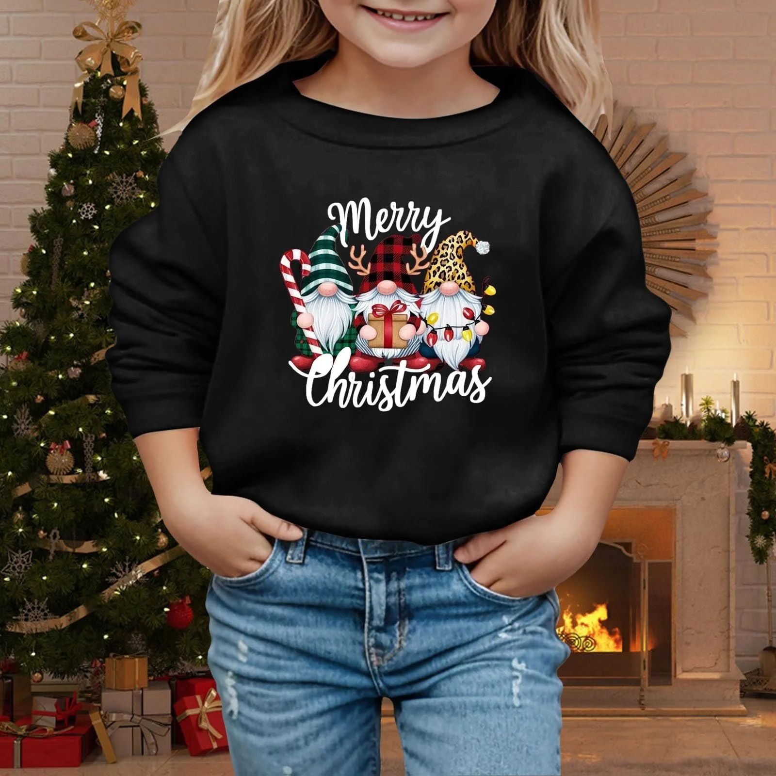 Пуловер для девочки 140 - Детская осень зима рождество толстовка с принтом снеговика и бокала вина, фото №3