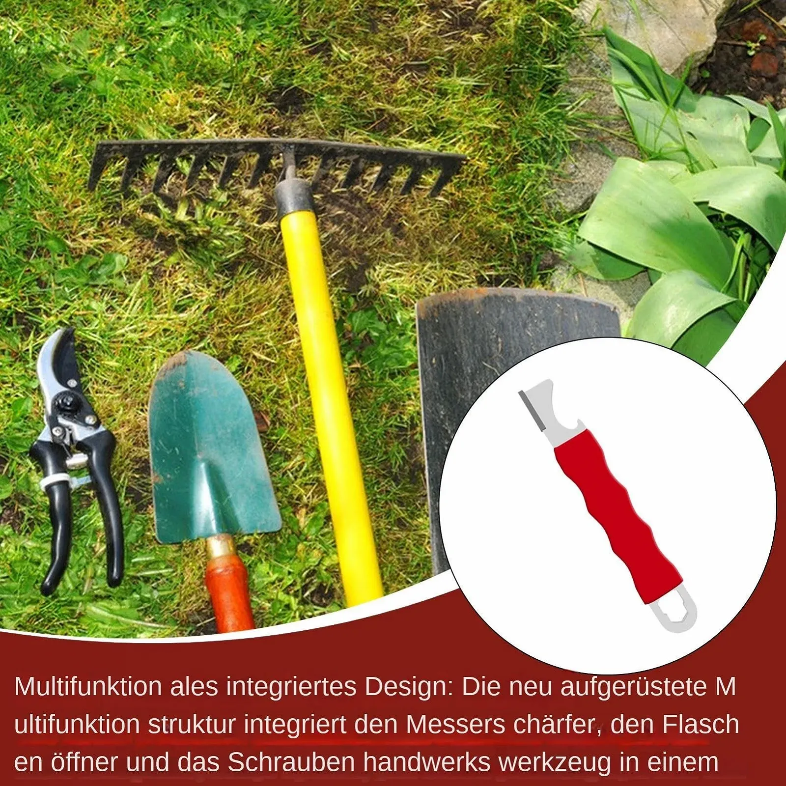 Точилка для садовых инструментов и кухонных ножей Garten-Küchen-Gerät с отверткой и открывалкой для бутылок антискользящая, фото №7