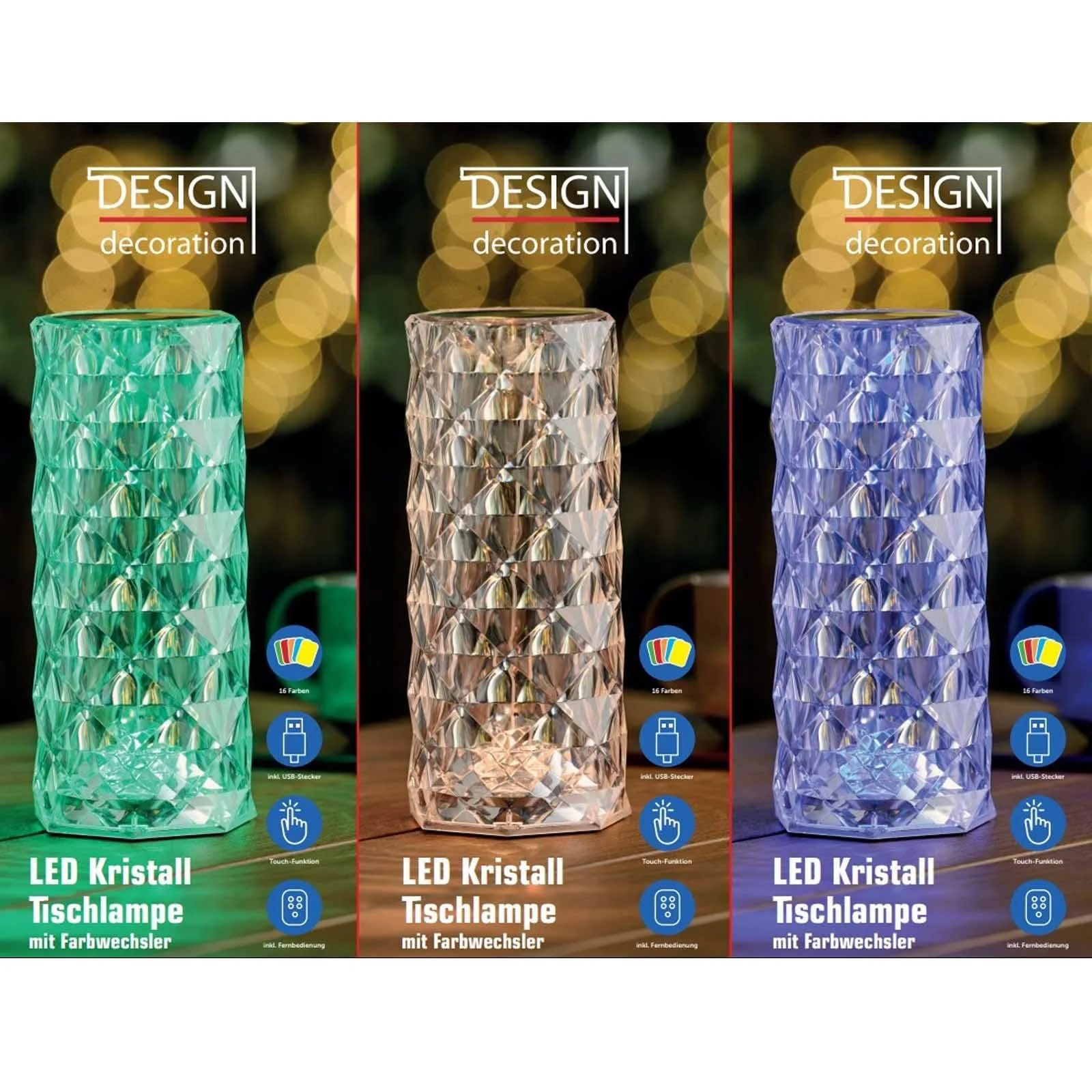 Настільна лампа HAC24 Touch LED Battery Crystal 9 x 21 см Colour Changing Remote Control, фото №2