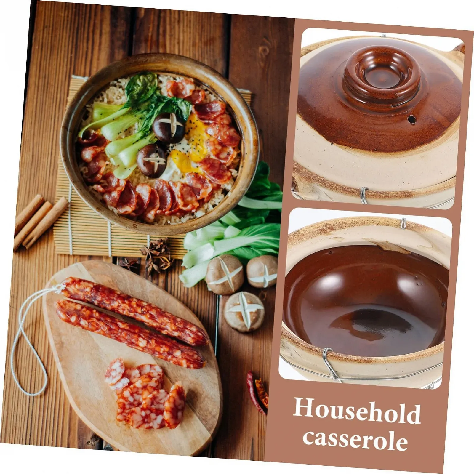 Глиняний горщик INOOMP жаростійкий цільнолитий з ручкою, фото №9