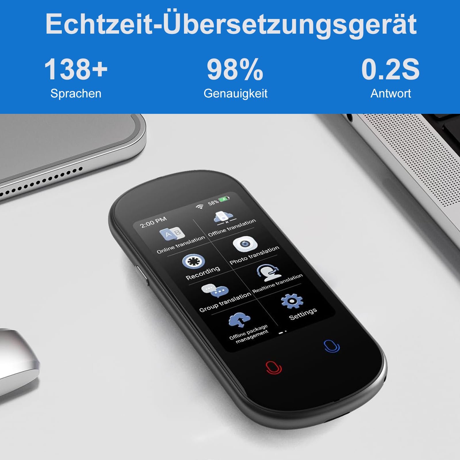 Переводчик Языки AI Мгновенный для 138 Язык, Портативный Двухсторонний, фото №2