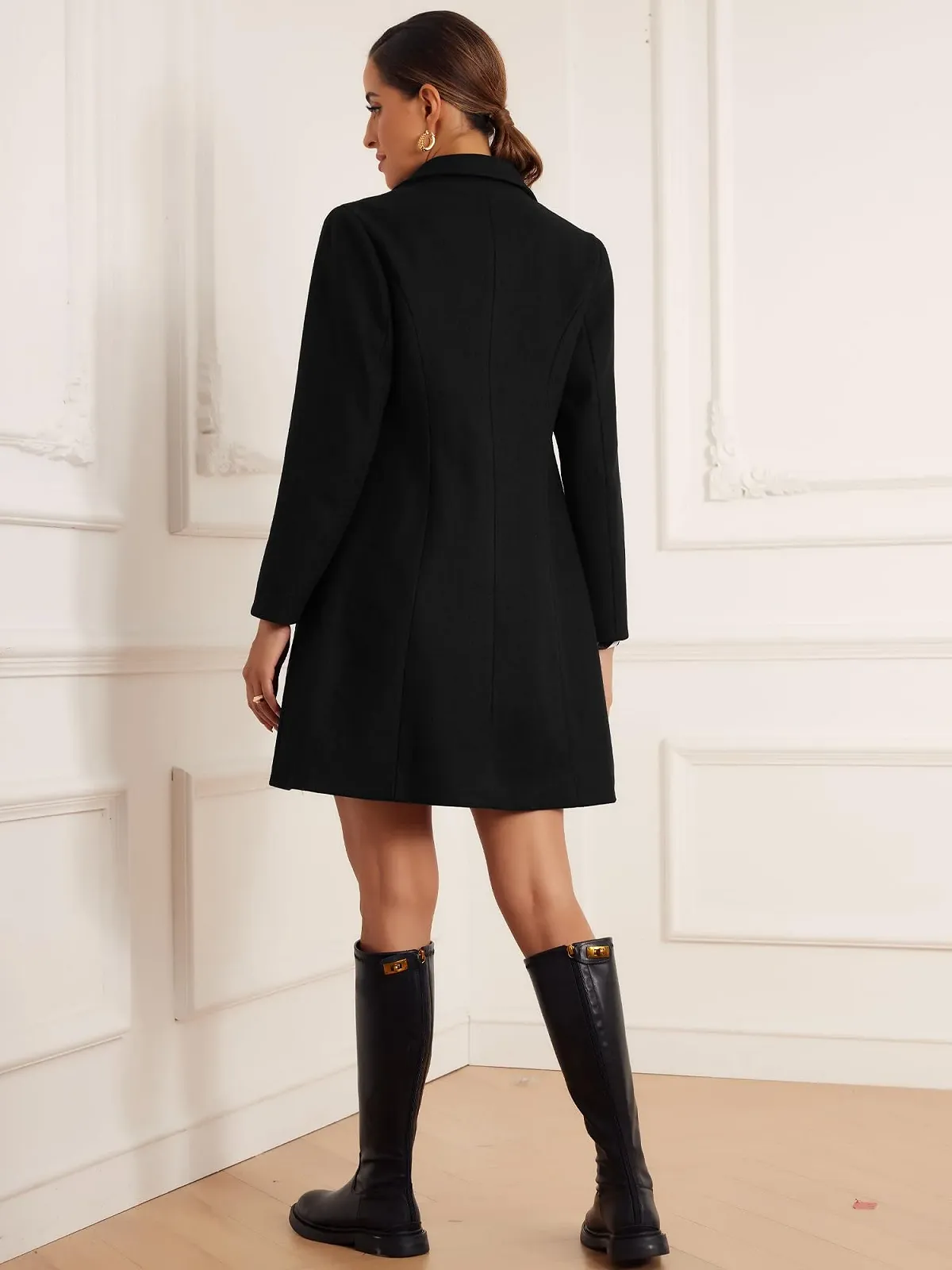 Пальто Allegra K С лацканами и карманами Женское Двубортное Длинное, фото №3 Пальто Allegra K С лацканами и карманами Женское Двубортное Длинное, фото №3
