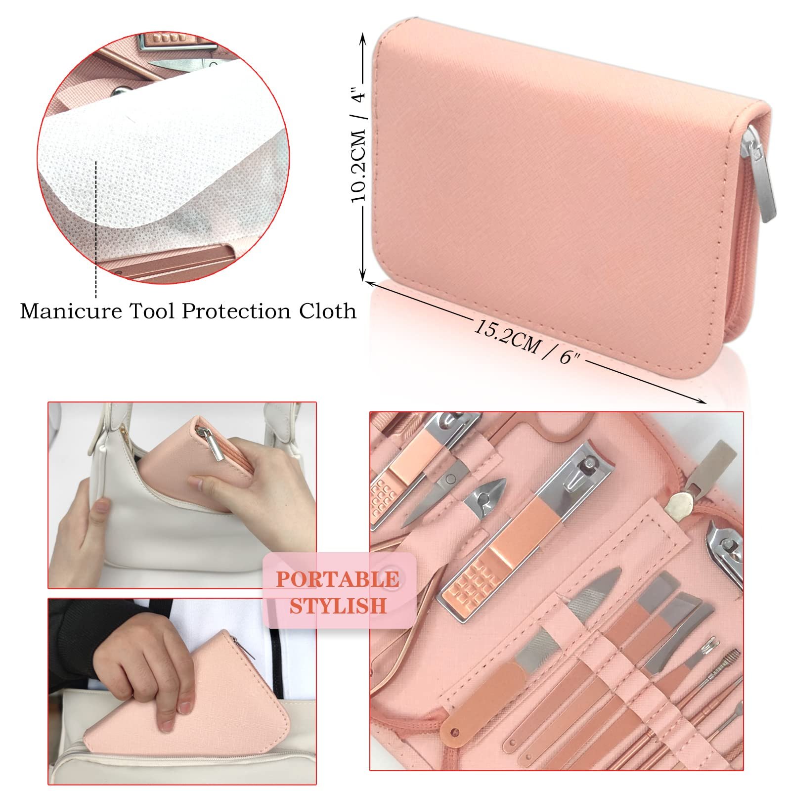 Набір для манікюру Professional Nail Clippers Set, 18-в-1 для подорожей і дому Rose Gold, фото №5 Набір для манікюру Professional Nail Clippers Set, 18-в-1 для подорожей і дому Rose Gold, фото №5