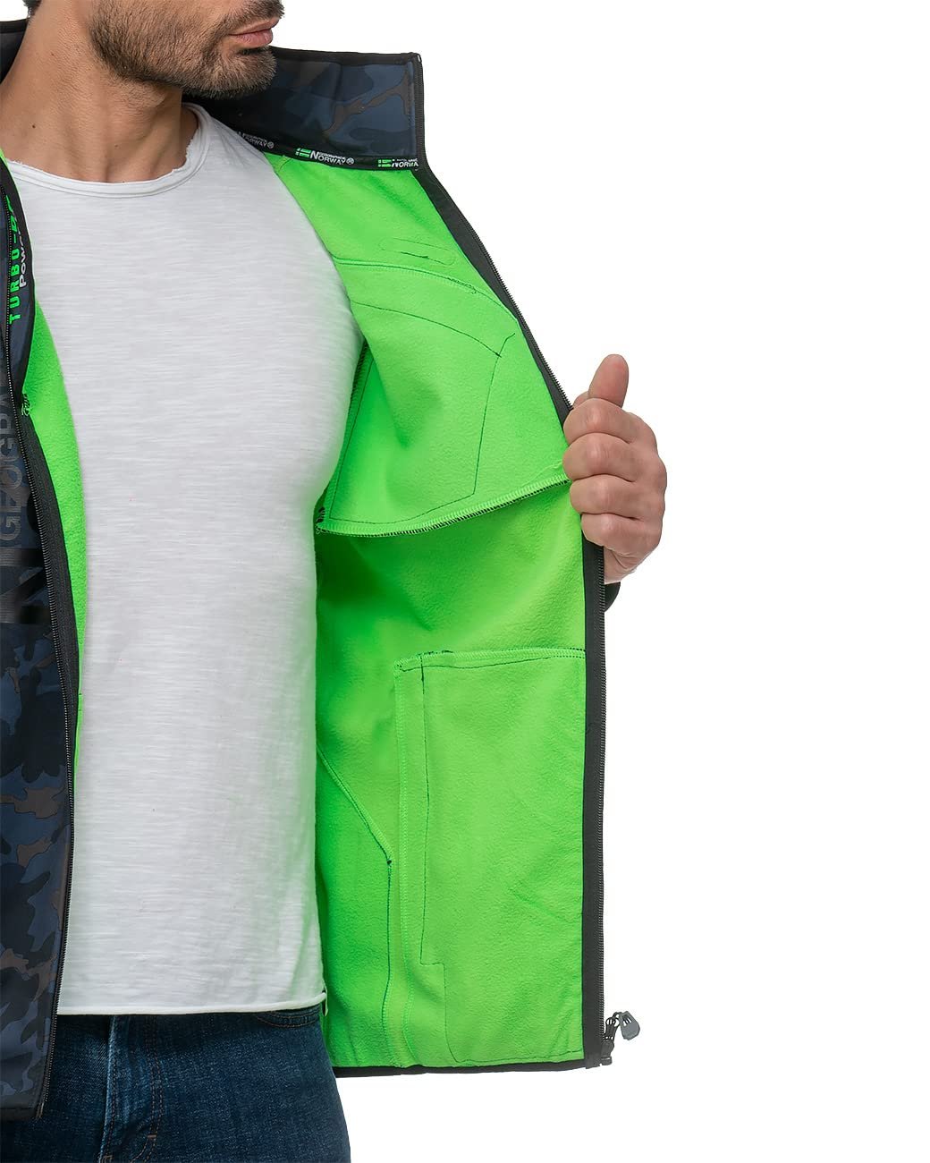 Софтшелл Куртка Geographical Norway Функциональная куртка Ветрозащитная куртка с капюшоном Ветрозащита Стойкий воротник Холодостойкая Для активного отдыха Пешего туризма Кемпинга, фото №4