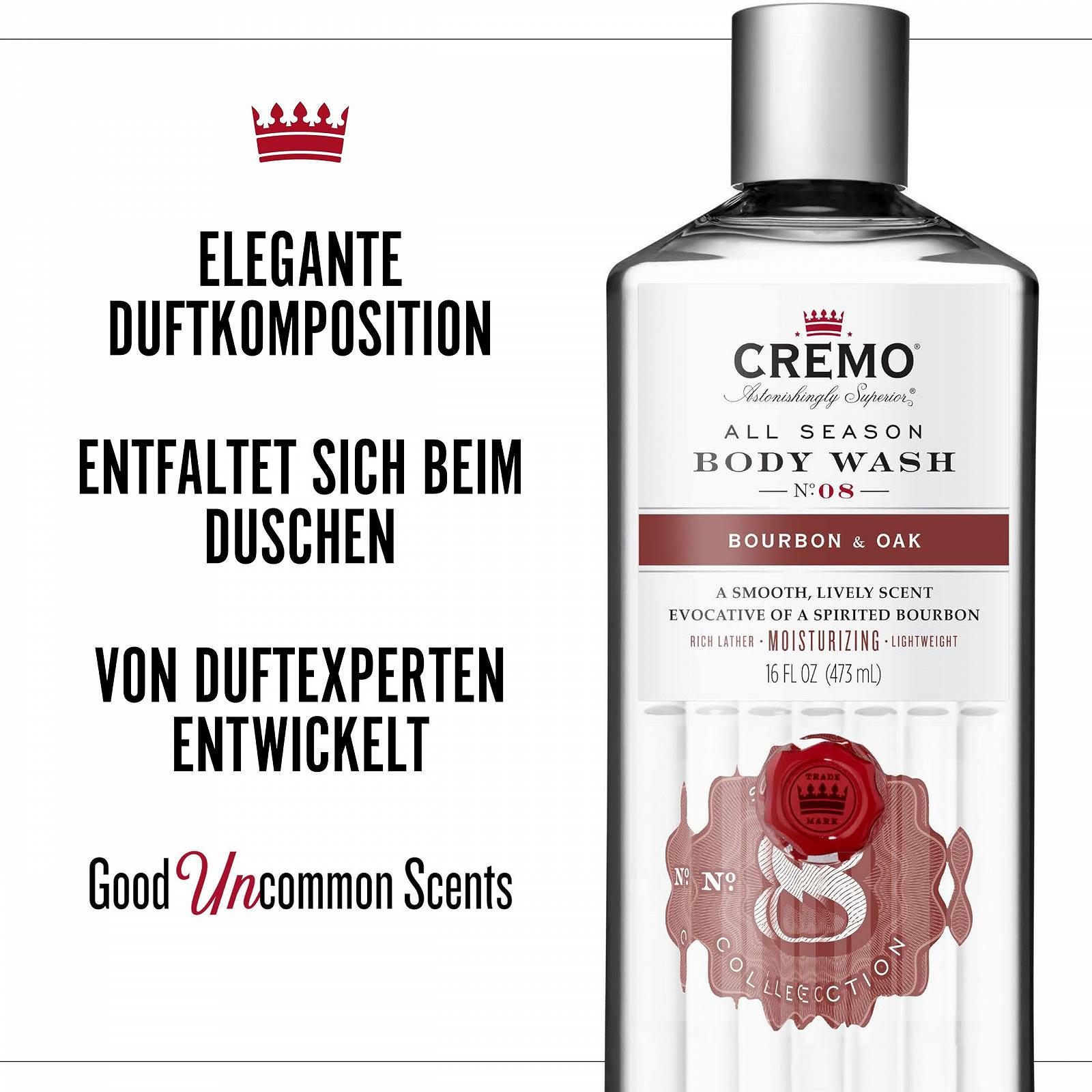 Гель для душу CREMO All Season Bourbon & Oak зволожувальний чоловічий 473 мл, фото №3 Гель для душу CREMO All Season Bourbon & Oak зволожувальний чоловічий 473 мл, фото №3