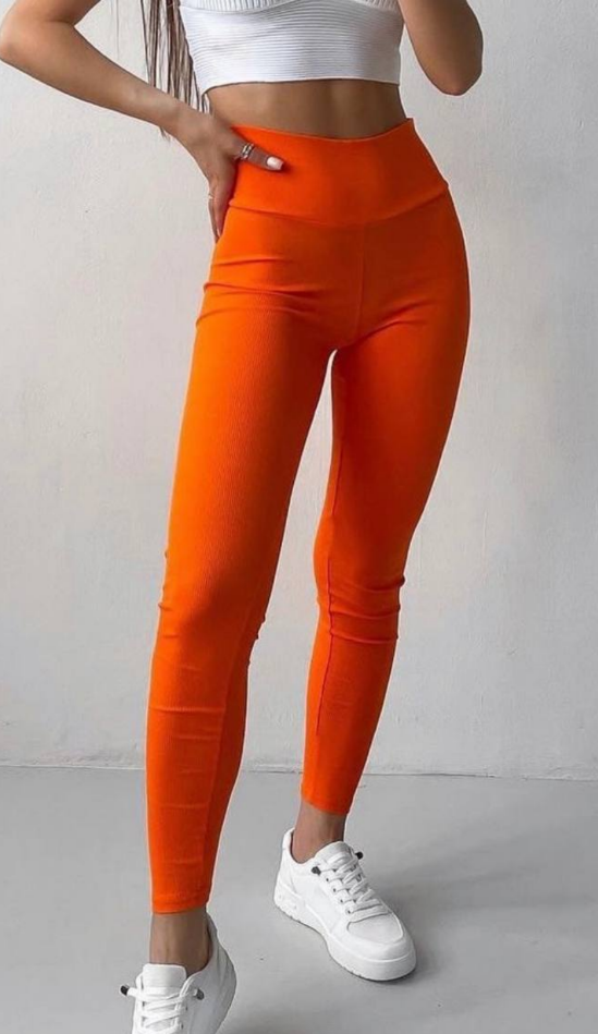 Женские спортивные лосины в рубчик трикотажные BF860 цвет оранжевый размер 46/48, фото №1