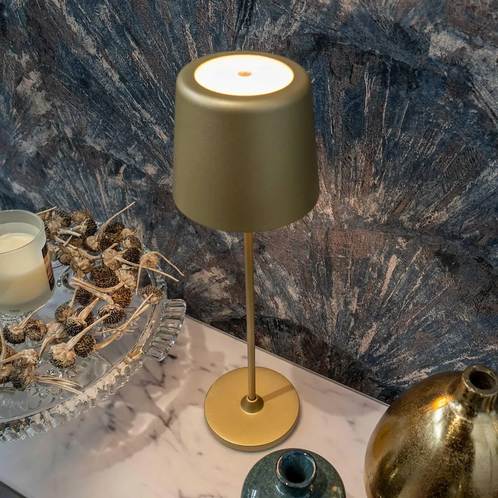 Настільна лампа LED A.S. Création DD129458 бездротова диммована 10x37 см золота, фото №7