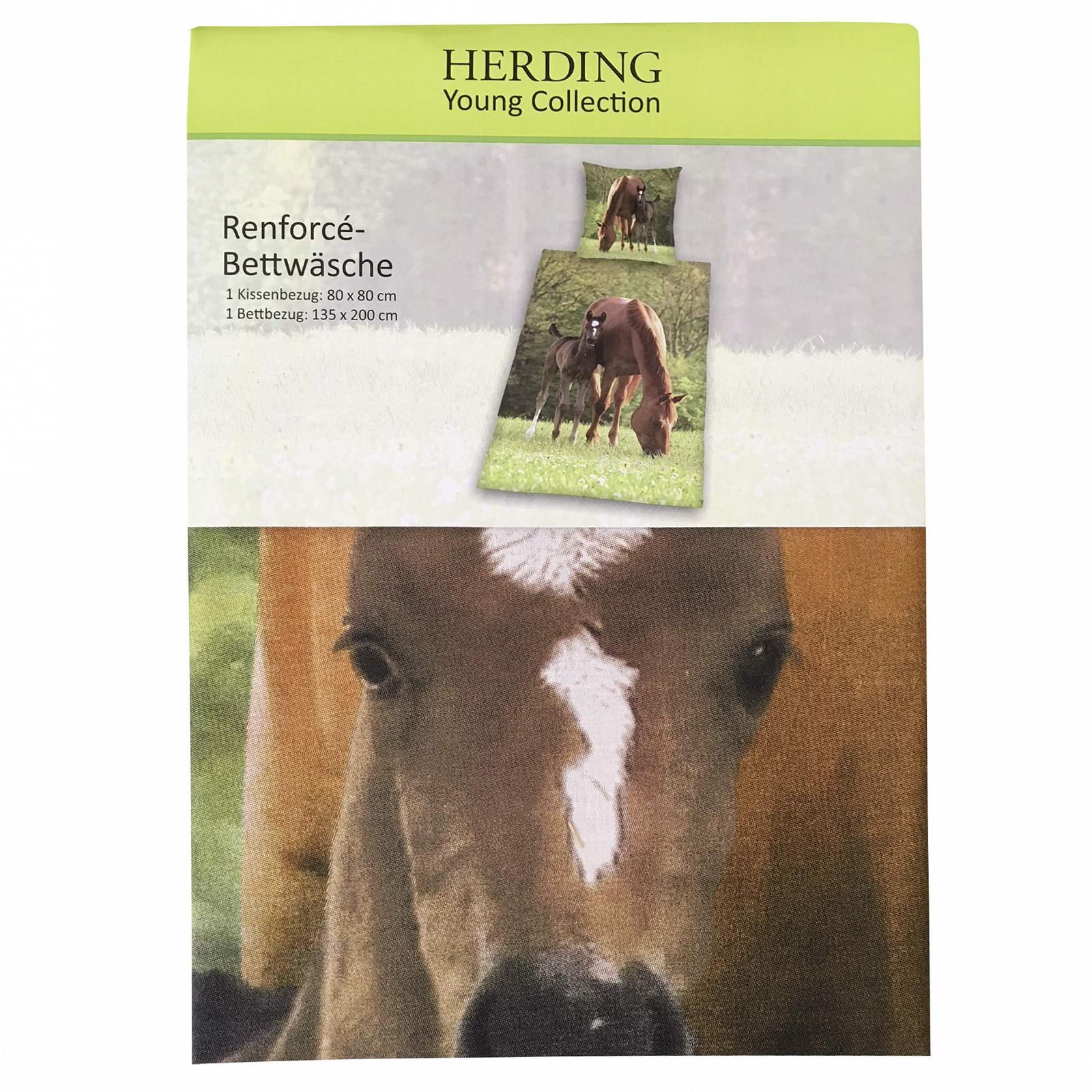 Комплект Постільної Білизни Herding Young Collection Кінський Малюнок 135 x 200 см, Наволочка 80 x 80 см, Бавовна/Рефорс, Зелений, фото №3
