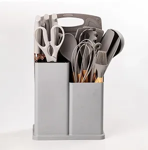 Набор кухонных принадлежностей на подставке TS Kitchen 19 штук из силикона с бамбуковой ручкой Серый synthetic.ua - Фото 1