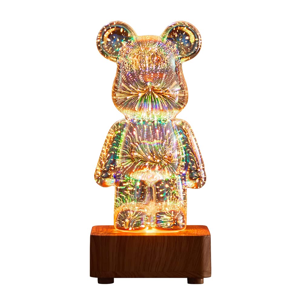 Нічник AVZYARDY 3D Fireworks Bear Три-вимірне світло 8 кольорів Скляний кольоровий ведмедик, фото №1