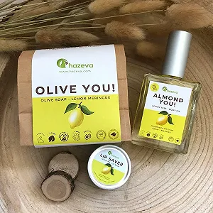 Набір для обличчя та тіла Мило Оливкове Лимон, Мигдальна олія Лимон, Бальзам для губ Лимон, 3 шт synthetic.ua - Фото 1