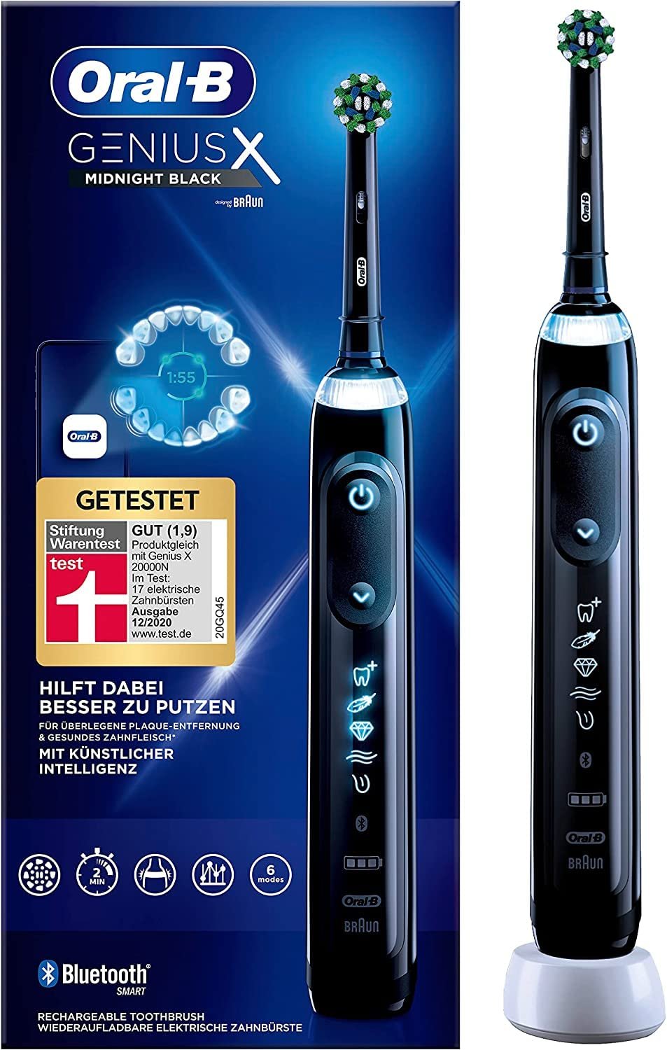 Ирригатор Беспроводной Oral-B AquaCare 6, 3 сменные насадки, Белый/Серый и Зубная щетка Электрическая Genius X, 6 режимов чистки, Искусственный интеллект и Bluetooth App, Черный, фото №5