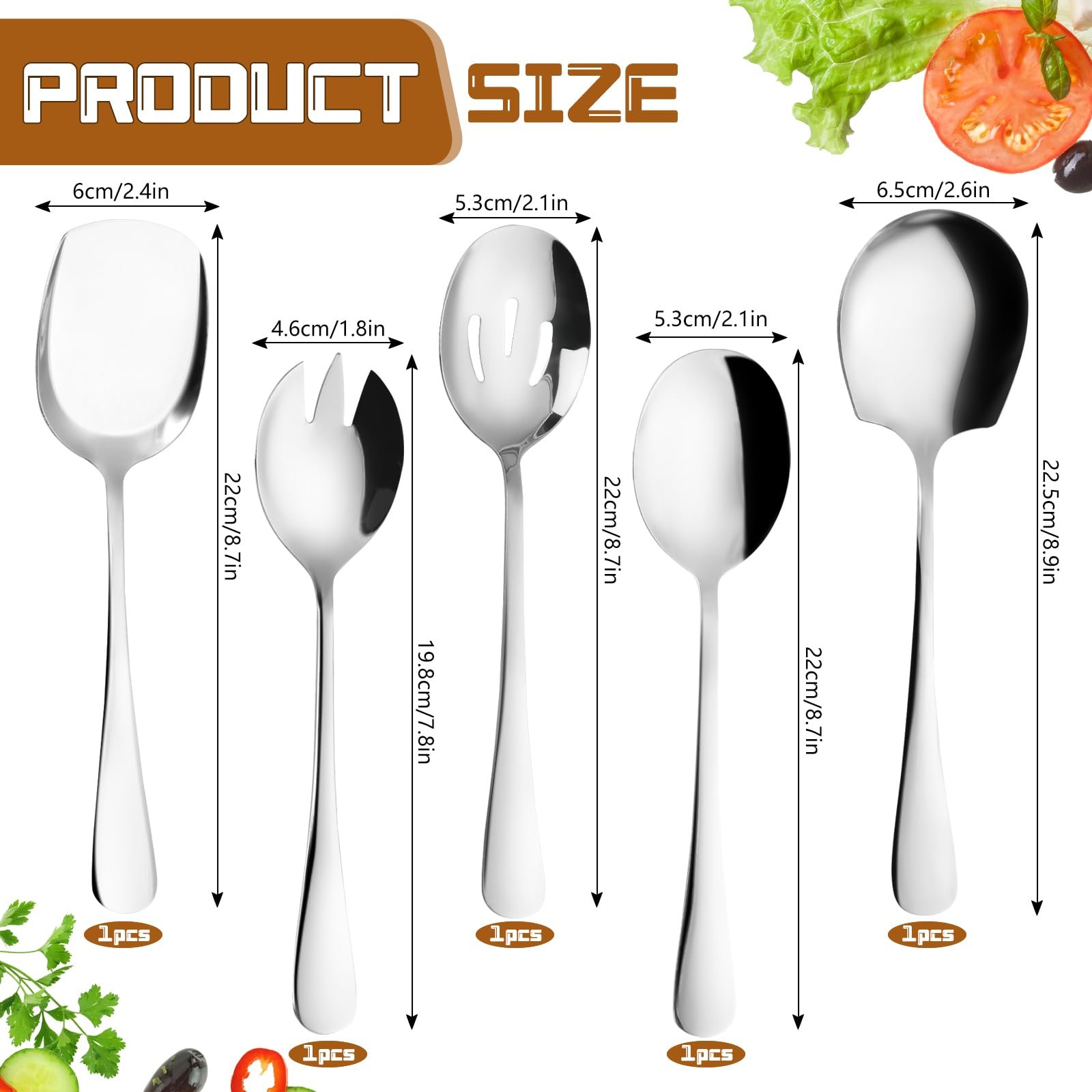 Набор Сервировочных Ложек из Нержавеющей Стали 5 штук, фото №2