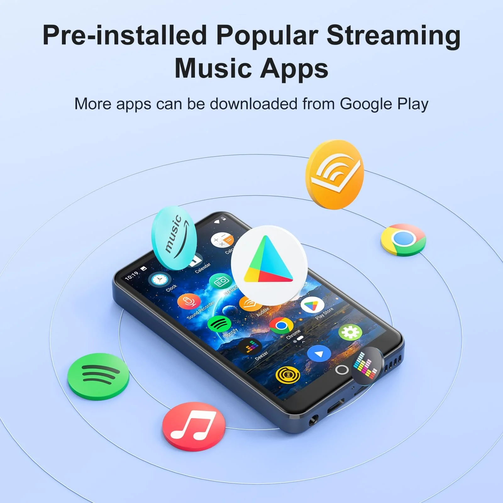 MP3 плеєр MECHEN Bluetooth WiFi, портативний Android MP4 плеєр з Amazon Music, Deezer, Audible, 4-дюймовий сенсорний екран, сірий, фото №2