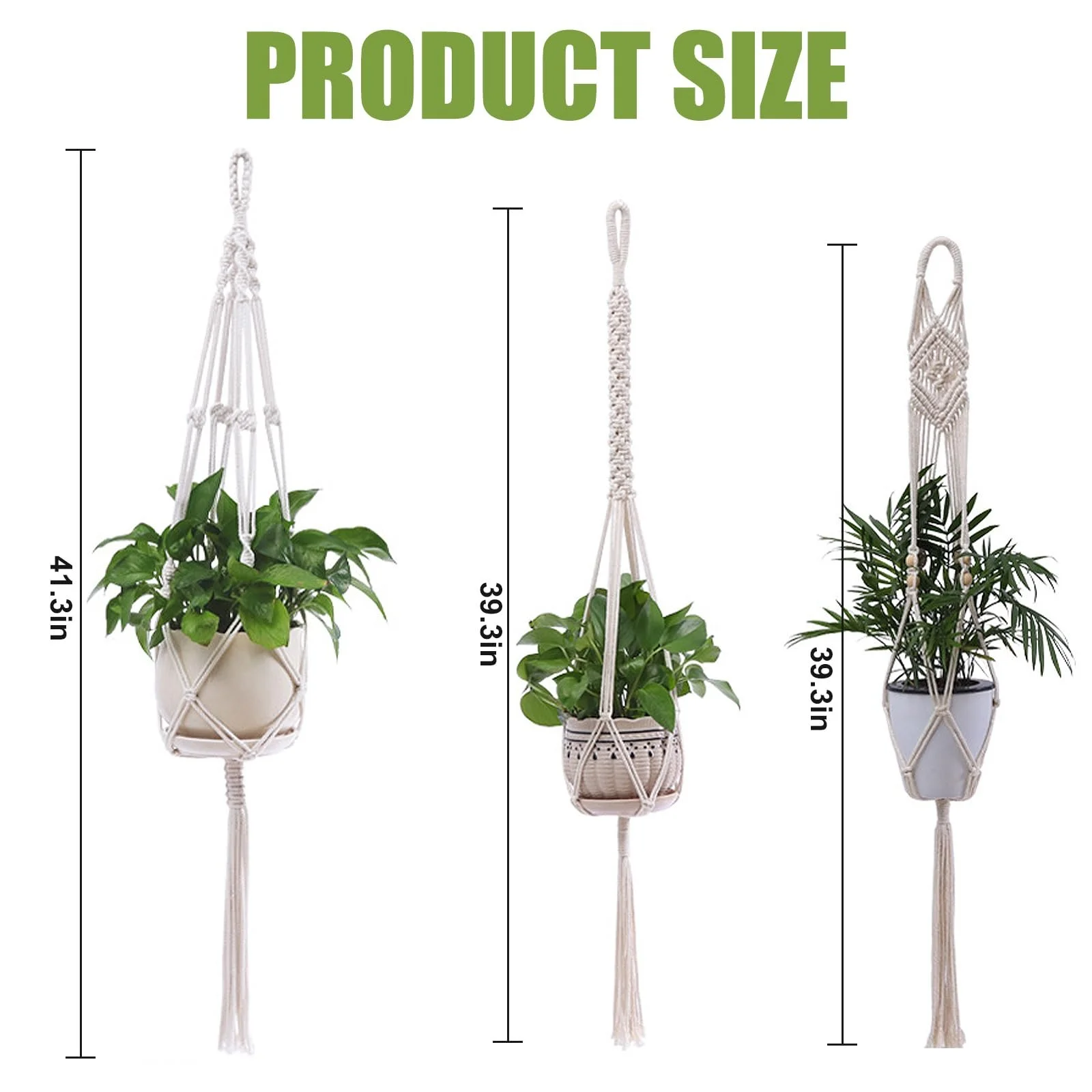 Набір підвісних кашпо макраме Boho 105 см 3 шт., фото №2 Набір підвісних кашпо макраме Boho 105 см 3 шт., фото №2