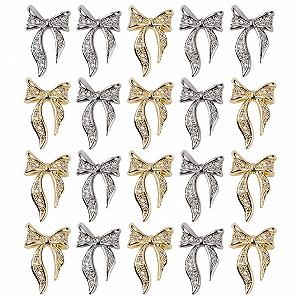Набор страз для ногтей в форме бантиков FOMIYES 3D бантики, серебро, золото, 100 шт. - Фото 1