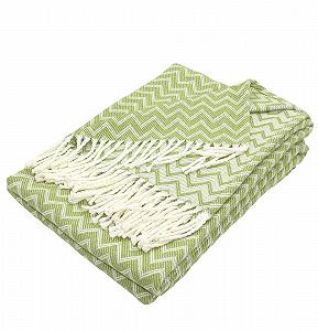 Покривало Moon Luxury Суміш бавовни 150 x 200 см Плед візерунок зигзаг з бахромою Білий/Світло-зелений - Фото 1