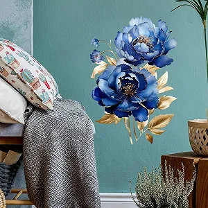 Наклейка на стіну Blue Flower with Gold Color вінілова synthetic.ua - Фото 1