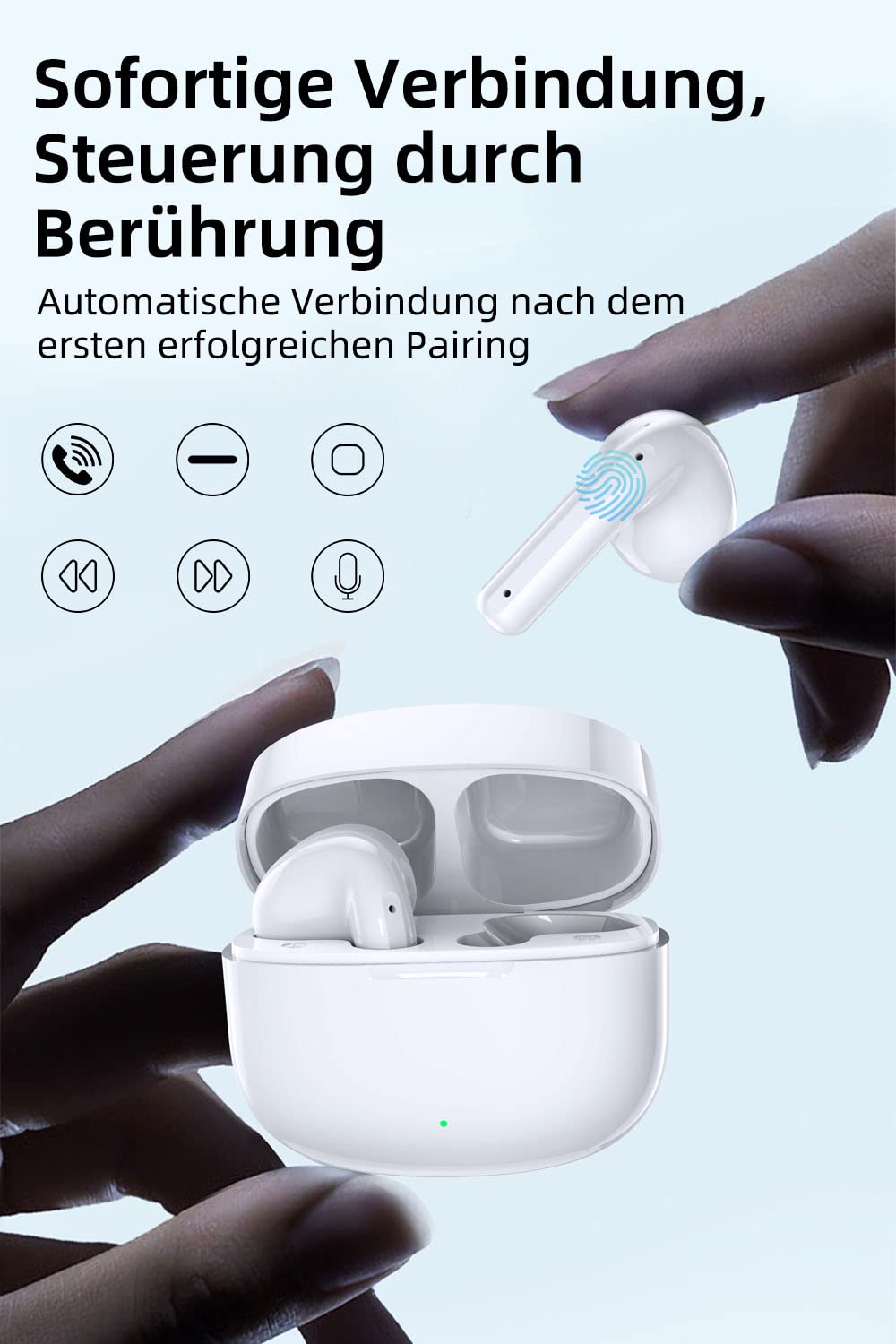 Навушники BKFRD Вкладиші З мікрофоном Бездротові 5.1 HiFi Стереозвук IPX7 Бездротове сенсорне керування Шумозаглушення 30 годин роботи Білі, фото №5 Навушники BKFRD Вкладиші З мікрофоном Бездротові 5.1 HiFi Стереозвук IPX7 Бездротове сенсорне керування Шумозаглушення 30 годин роботи Білі, фото №5