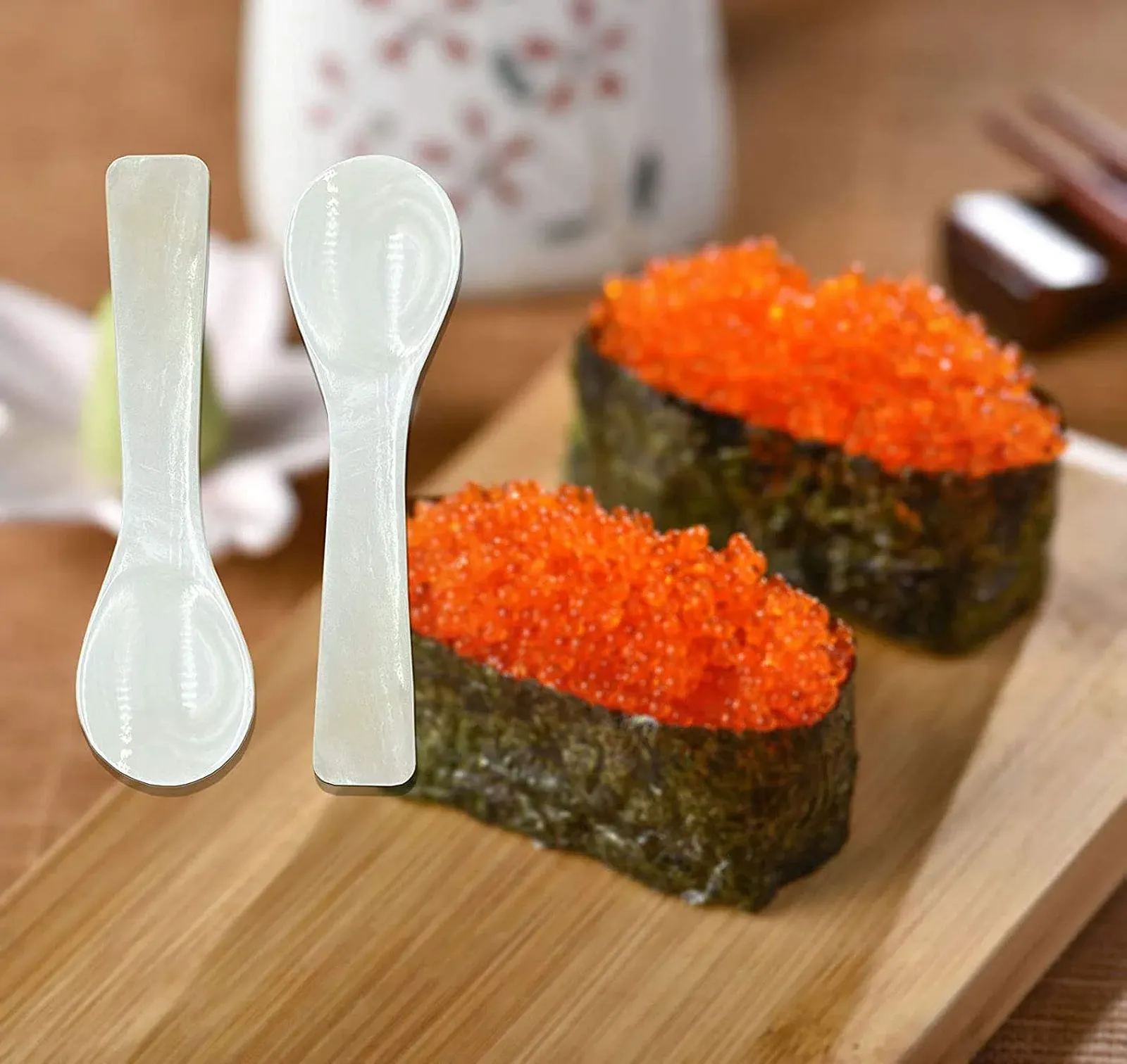 Набір ложок для ікри 2 шт, 9 см, ручна робота, з перламутру, з круглою ручкою, з пластиковою коробкою для зберігання білий, фото №3 Набір ложок для ікри 2 шт, 9 см, ручна робота, з перламутру, з круглою ручкою, з пластиковою коробкою для зберігання білий, фото №3