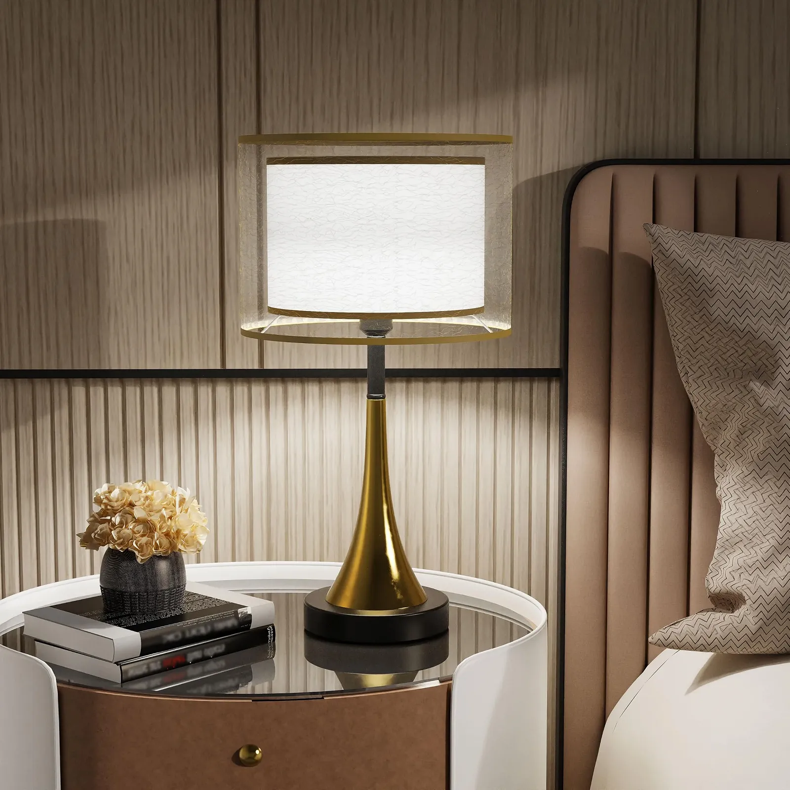 Настільна лампа LED PC Lampshade Gold Luxury Dimmable Золотиста, фото №7