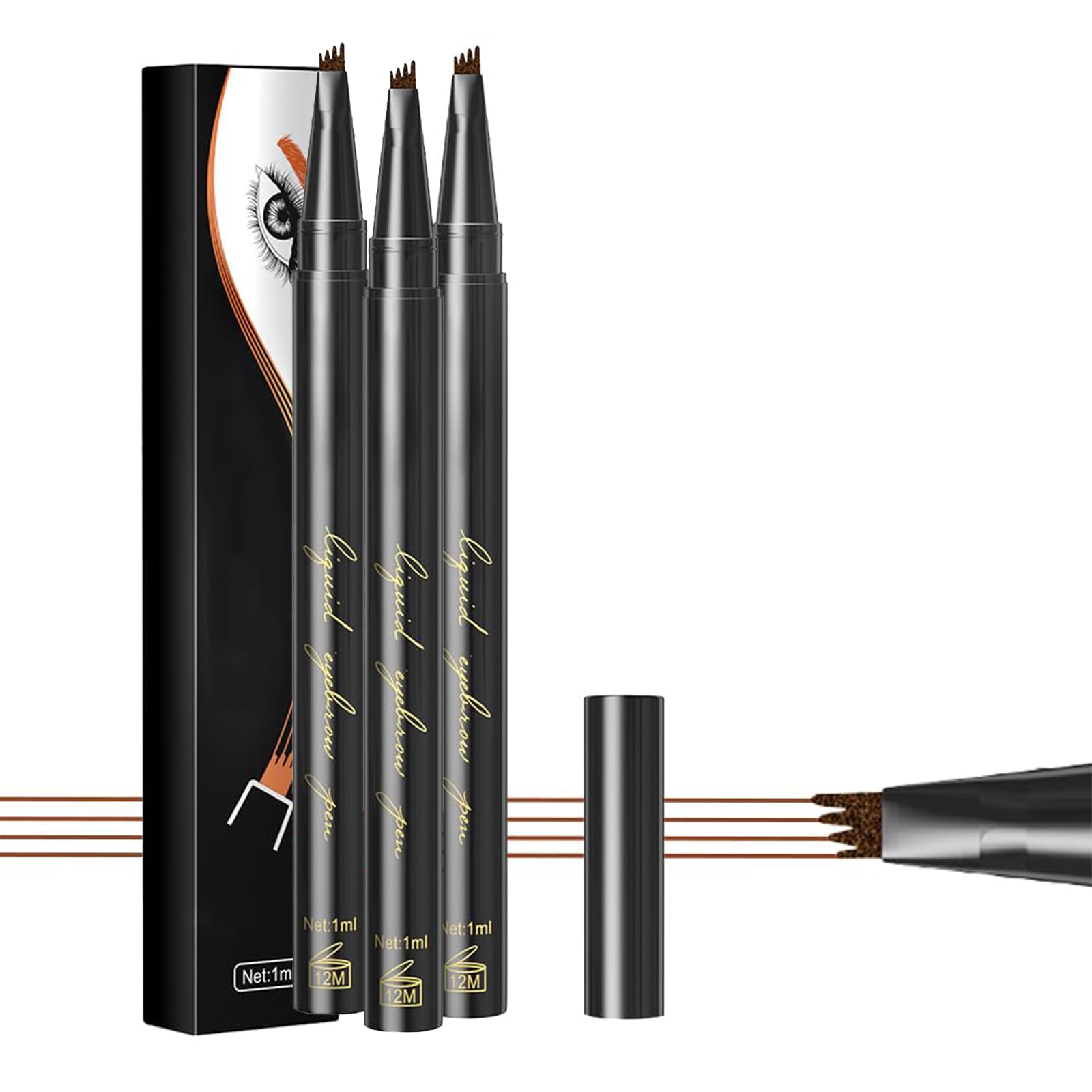 Олівець для брів Magic Microblading 3D Eyebrow 4 Fork Tip Tattoo 3 Pieces Light Brown, фото №1