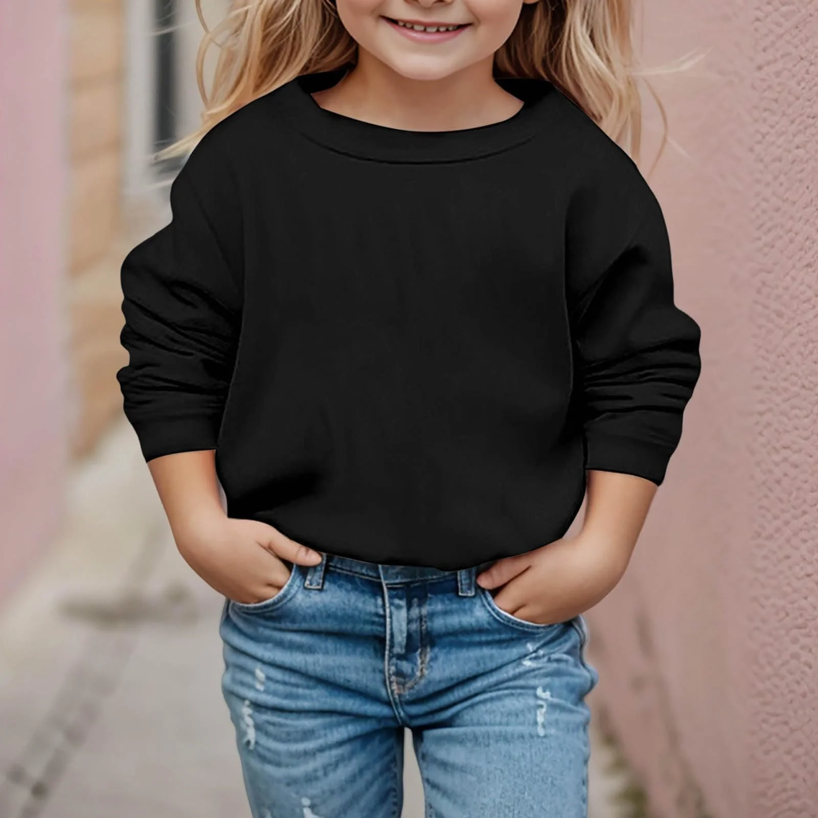 Дитячий світшот з довгими рукавами однотонний спортивний пуловер, фото №2