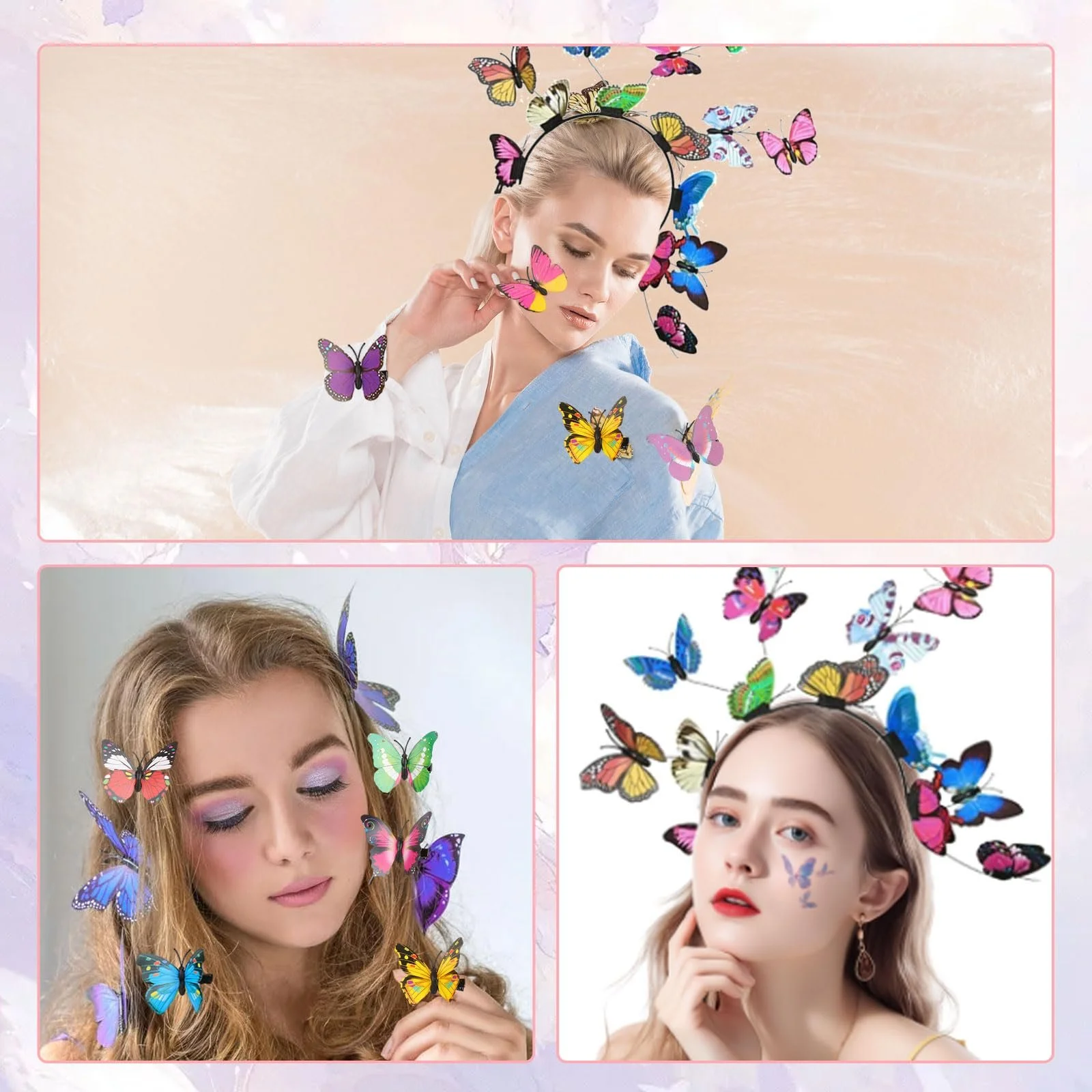 Обруч для волосся-федора з метеликами, фото №6