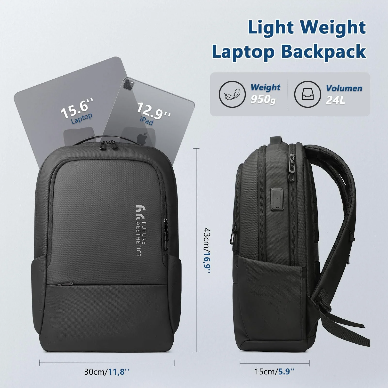 Рюкзак для ноутбука HEROIC KNIGHT Business 15.6 дюйма Водонепроникний USB Port Black, фото №2