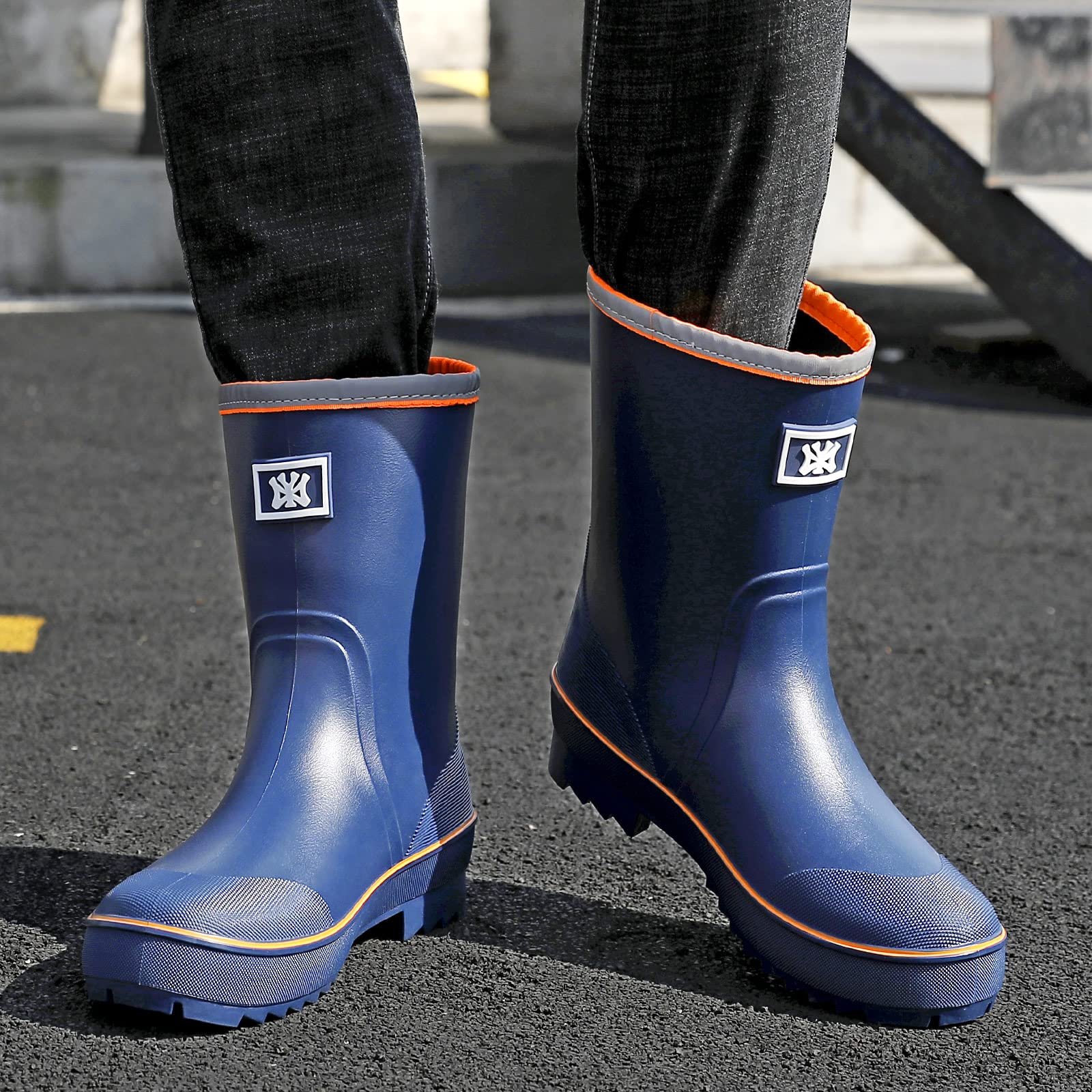 Мужские резиновые сапоги Foinledr, полувысокие дождевые, фото №5