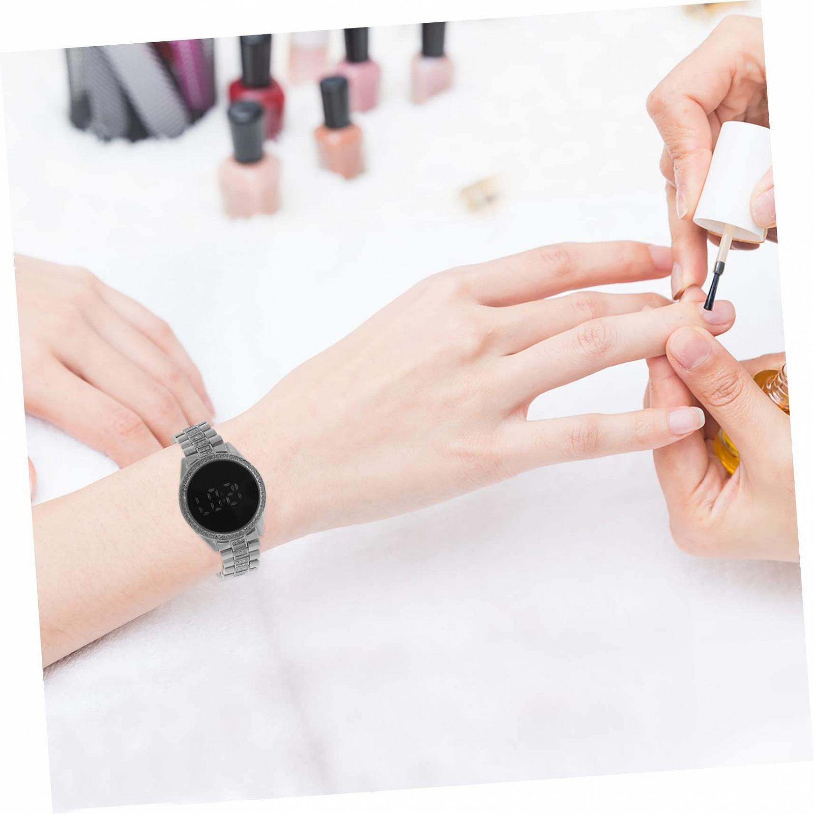 Женские часы OATIPHO Цифровые со стразами Серебристый, фото №4