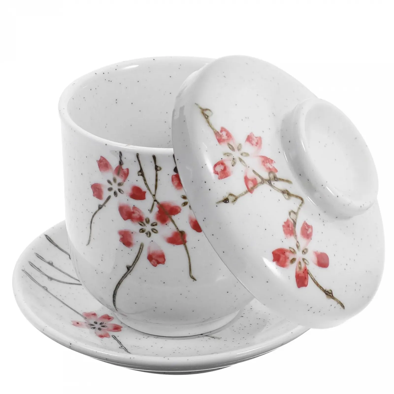 Чашка для тушения керамическая жаропрочная с крышкой и блюдцем японский стиль белая, фото №1