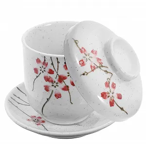 Чашка для тушения керамическая жаропрочная с крышкой и блюдцем японский стиль белая - Фото 1