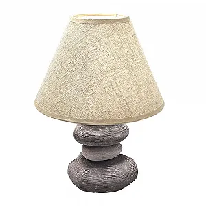 Настільна лампа etc-shop керамічна основа під камінь текстильний абажур E14 25 x 33.5 см Сіро-коричнева - Фото 1
