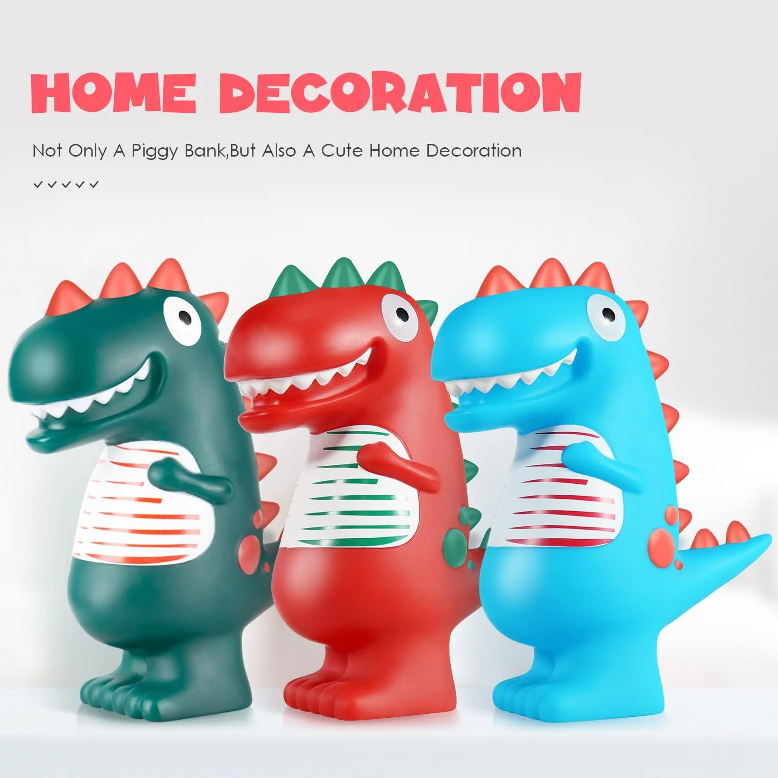 Копилка Динозавр пластиковая красная, фото №6