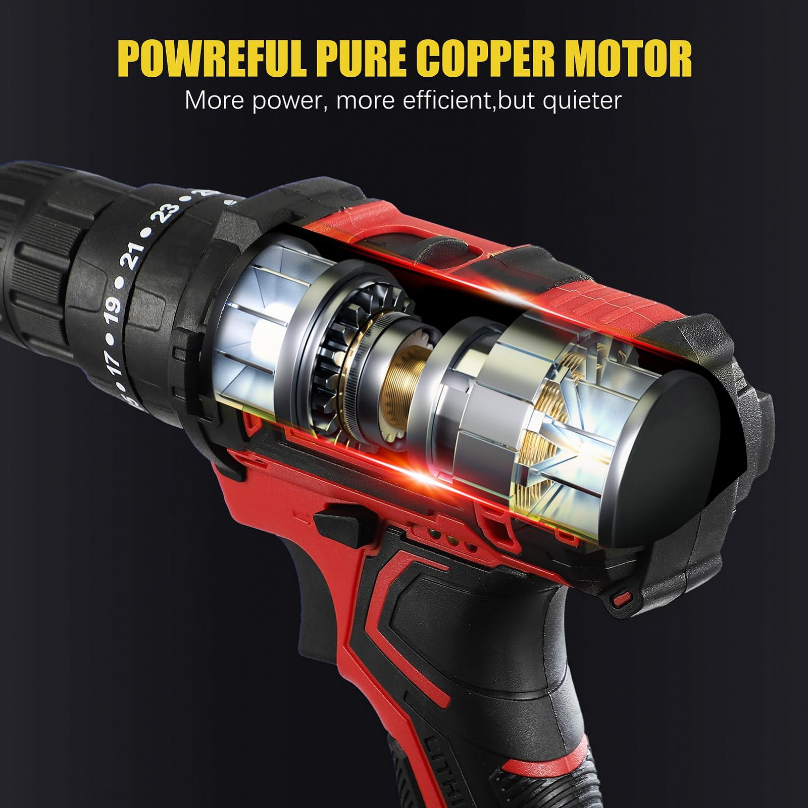 Аккумуляторная дрель ADWOLT 23 Предметов 21 В 2000 мА·ч 0-45 Нм 25 + 1 Уровней Крутящего момента Светодиодная Подсветка для Ремонта & Домашнего DIY, фото №2