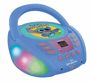 Музична система Lexibook Disney Stitch RCD109D Bluetooth для дітей, портативний, багатоколірні світлові ефекти, роз'єм для мікрофона, Aux-in, живлення від мережі або батарейок, синій - Фото 1