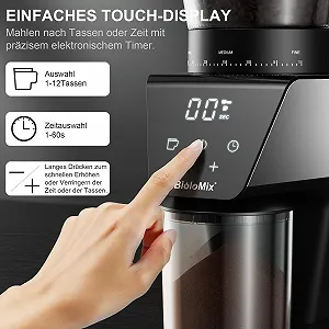 Електрична конусна кавомолка Biolomix з сенсорним цифровим таймером і тримачем фільтра, електрична регульована synthetic.ua - Фото 1
