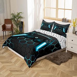 Комплект постільної білизни Gamer 135 x 200 см, Відеоігри, Геймпад, Геометричний, Стільниковий, з 1 наволочкою - Фото 1