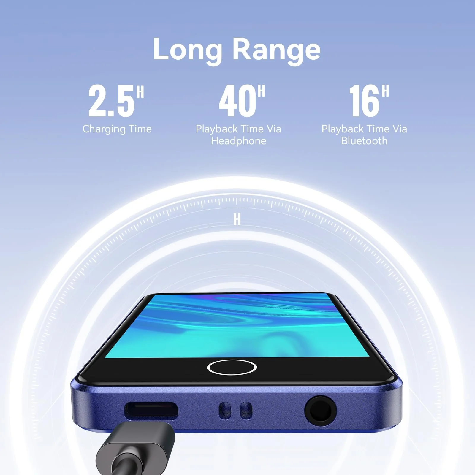 MP3-плеер AGPTEK 64GB Bluetooth 5.3 с 2,8-дюймовым полным сенсорным экраном, портативный HiFi с динамиком, FM-радио, электронная книга, линейная запись, поддержка до 128 GB, темно-синий, фото №7