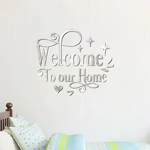 Наклейка на стіну Welcome to Our Home акрилова 3D дзеркальна 30 x 30 см срібляста synthetic.ua - Фото 1